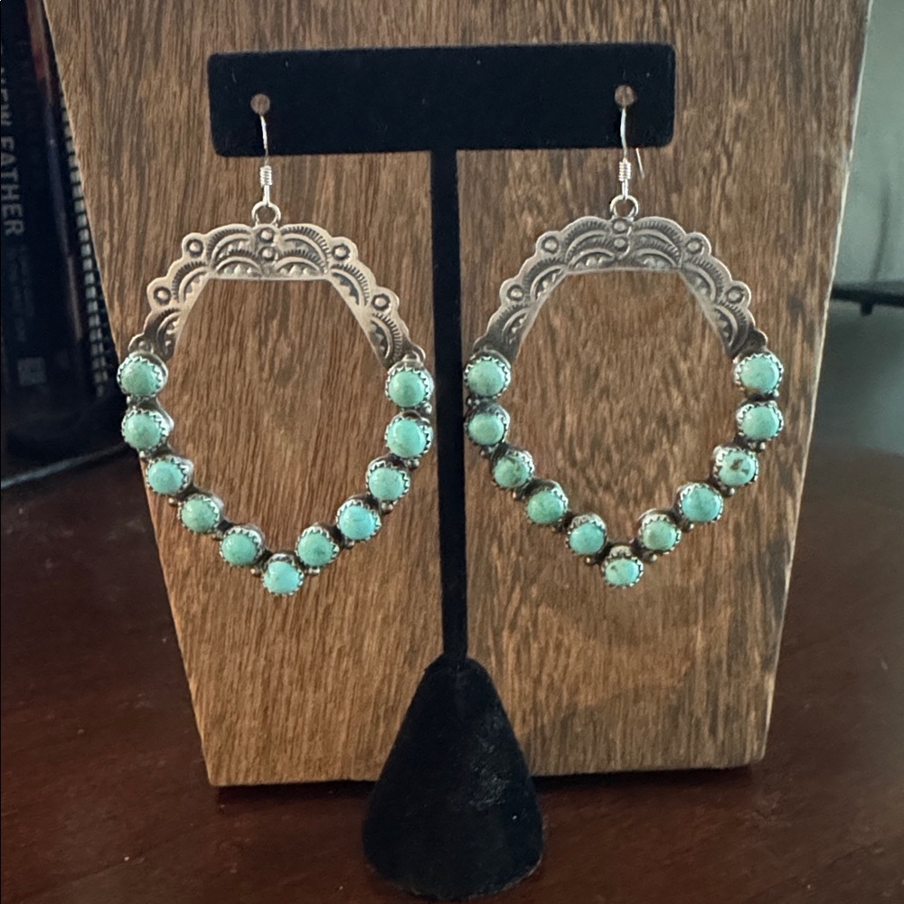 Native American Handmade Turquoise Hoop Earrings